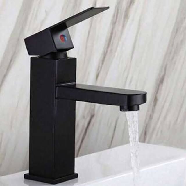 SHEIN 1pc Bathroom Black Faucets Hot And Cold Mixer Faucets Vanity Bathroom Kitchen Deck Mounted Bathroom Sink Faucets