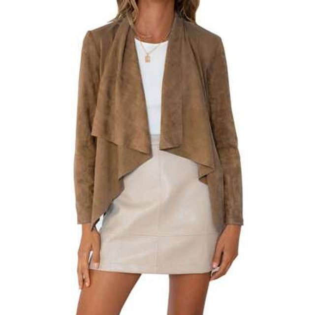 SHEIN Women Casual Jacket, Imitation Deerskin Velvet With Irregular Tailoring Solid Color Ruffle Spring Clothing