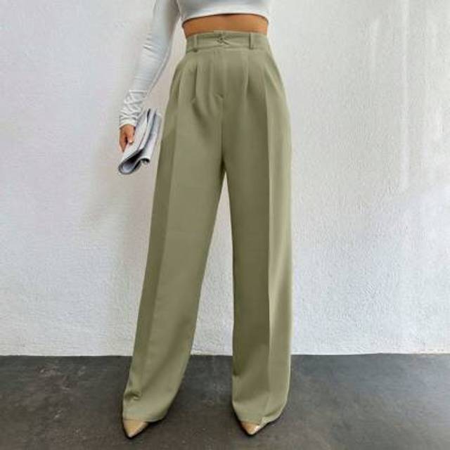 SHEIN Women&#39;s Solid Color High Waist Pleated Wide Leg Loose Casual Pants