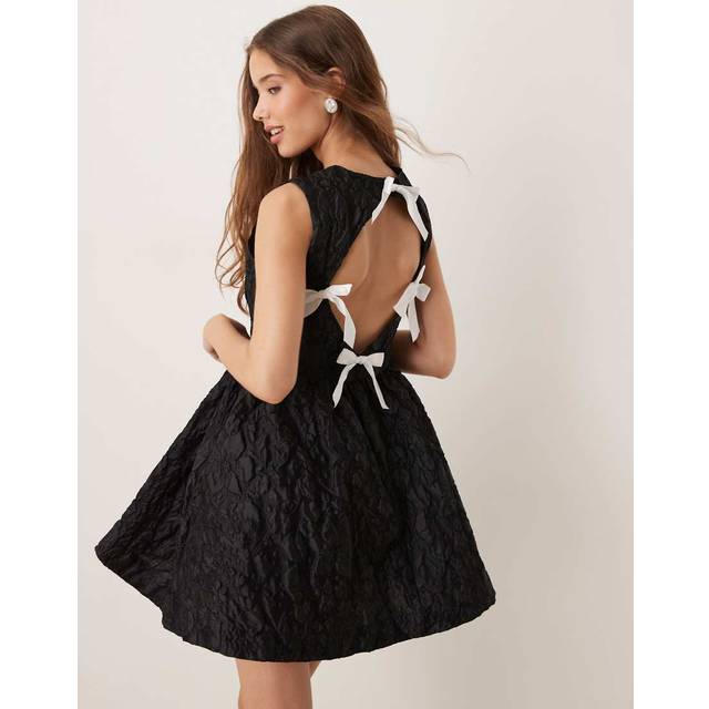 Sister Jane Jacquard Open Bow Back Mini Dress, Black