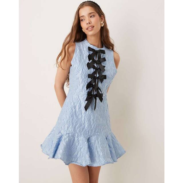 Sister Jane Jacquard Bow Detail Mini Dress, Blue