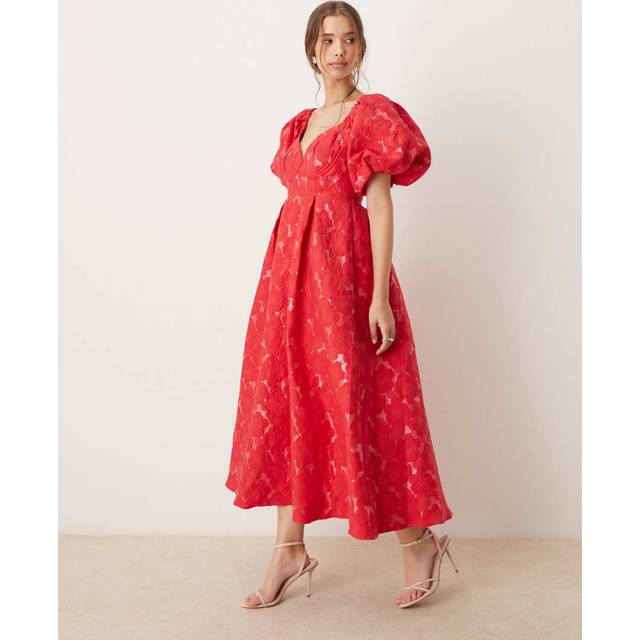 Sister Jane Maria Floral Jacquard Midi Dress, Red