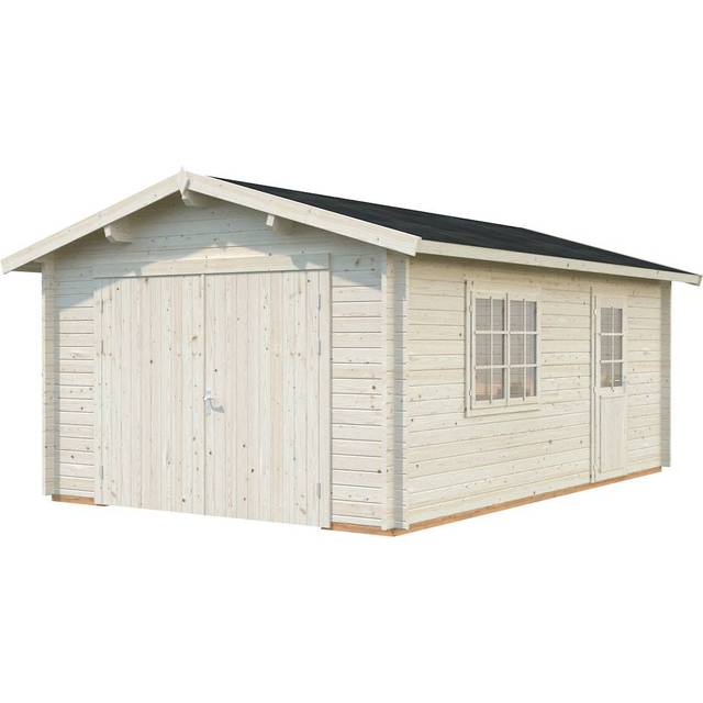 Palmako Roger 3.6m x 5.5m Log Cabin Single Garage (44mm) - Double Doors