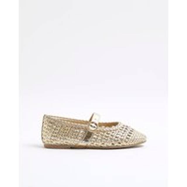 River Island Girls Gold Woven Ballerina Shoes - 1