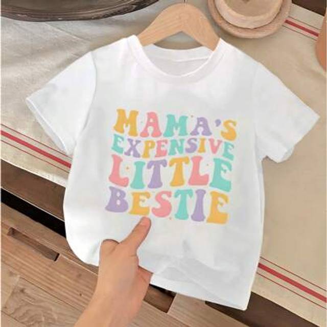 SHEIN Baby Girls&#39; Cute Letter Design Short Sleeve Casual Comfortable T-Shirt , Baby Tee