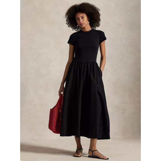 Polo Ralph Lauren Short Sleeve Cotton Knit Midi Dress, Black