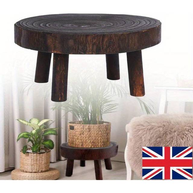 TEMU New Wooden Plant Holder Flower Pot Display Shelf Rack Garden Home Stand Stool-tier Display - Rustic Oval Stool Design For Indoor Plants, Succulents, And Small Pots - Home & Garden Decor, No