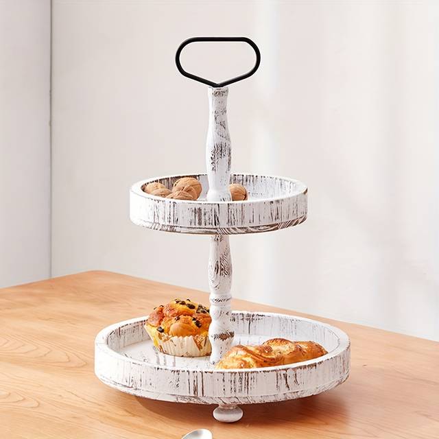 TEMU 1pc/2-tier Wooden Tray Dessert Cupcake Display Rack Shelf Holder