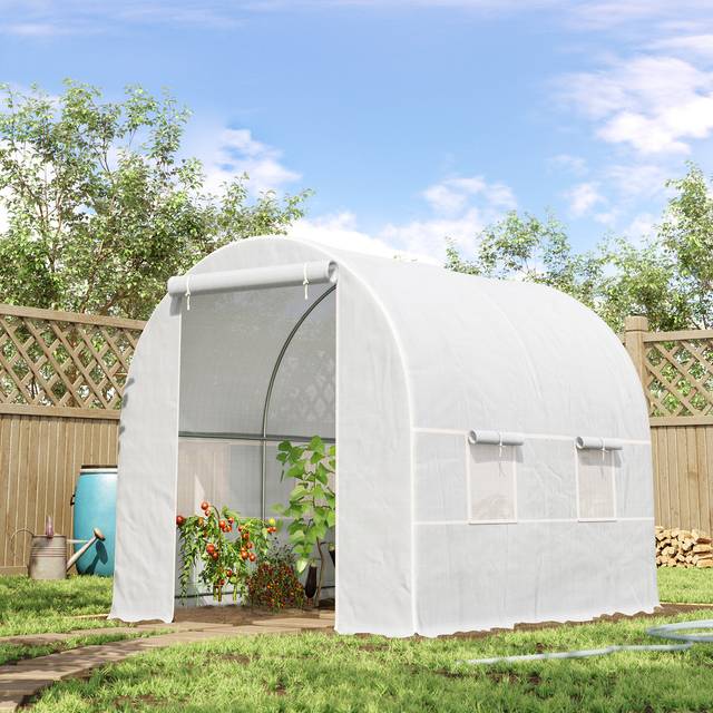 TEMU Large Galvanised Outdoor Poly Tunnel - Greenhouse - White