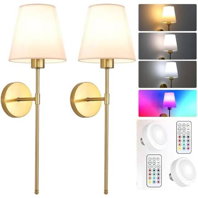 TEMU Bs Battery Operated Wall Sconce Set Of 2 Rechargeable Wireless Indoor Light With Remote 12 Colour Dimmable Detachable Bulb Wall Shade Fixtures For Bedroom Apartment Room