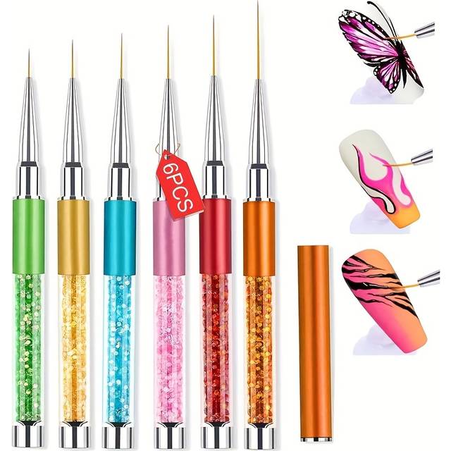 TEMU Nail Art Liner Brushes, Professional Uv Gel Painting Nail Design Brush Set, Fine Detailing Nail Art Pens, Multifunctional, Lightweight