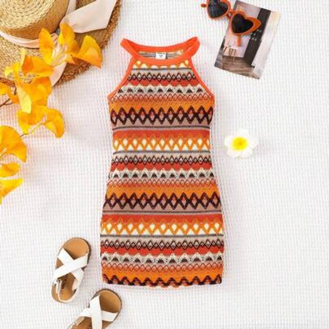 SHEIN Young Girl Sleeveless Geometric Knitted Jumper Dress