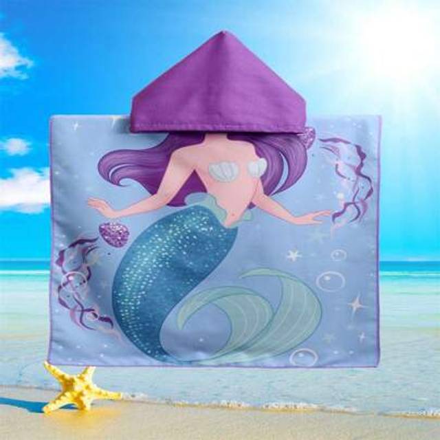 SHEIN 1pc Mermaid Design Extra Large & Thick Absorbent Beach Hooded Towel Home Bathroom Decor Beach Wear Summer Back To School