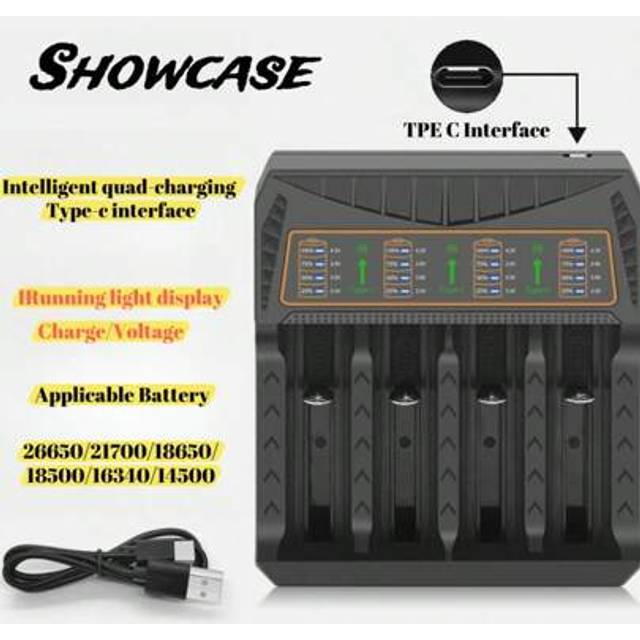 SHEIN 2/4 Bay Universal 18650 Charger - Fast Charging For 21700/26650/18500/16340/14500 Lithium Batteries & More, Safe Auto-Shutoff, Home & Travel Use