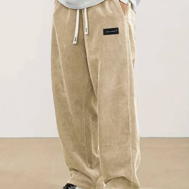 TEMU Men's Corduroy Straight Leg Sweatpants With Drawstring Waist - Casual Athletic Pants For Spring & Fall, Gray, Drawstring Sweatpants||corduroy Fabric