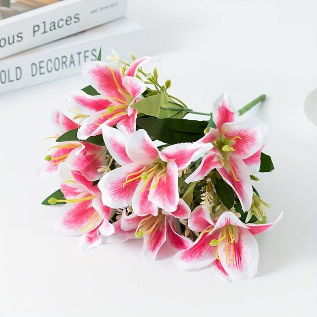 TEMU 7-head Artificial Lily Bunch - Home Decoration: Suitable For Romantic Dates, Made Of Fabric, No Vase Included