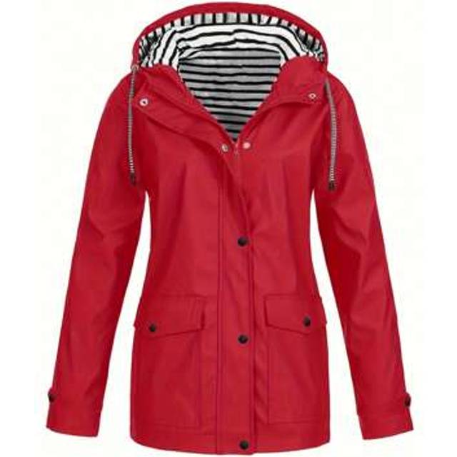 SHEIN Women&#39;s Long Hooded Rain Jacket Waterproof Lightweight Casual Raincoat Full Zip Hiking Travel Windbreaker,Women&#39;s Outdoor Punching Jacket