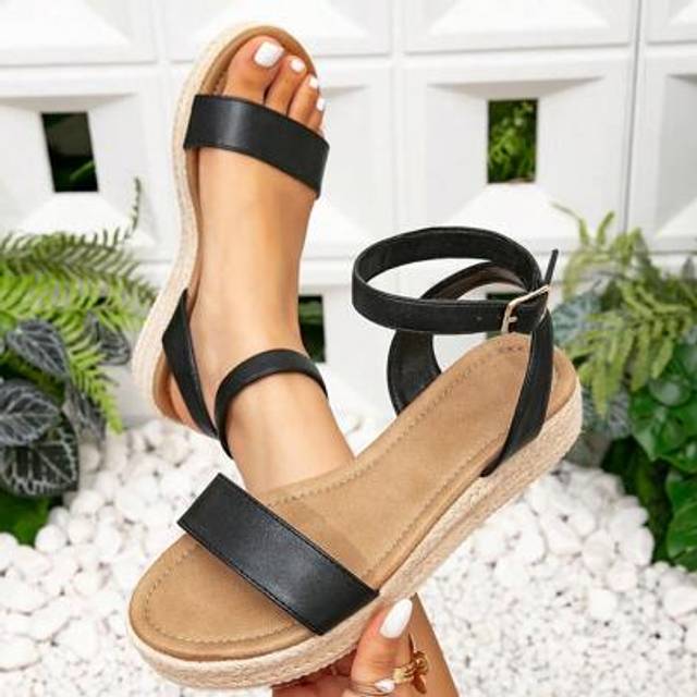 SHEIN Women&#39;s Fashion Solid Color Casual Rope Woven Thick Sole Sandals, Bohemian Holiday Vintage Style Espadrille Platform Sandals, Canvas Sole Wedge Ankle