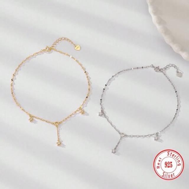SHEIN 1pc 925 Sterling Silver Cute Star Charm Anklet, Fashionable Birthday Gift & Daily Wear
