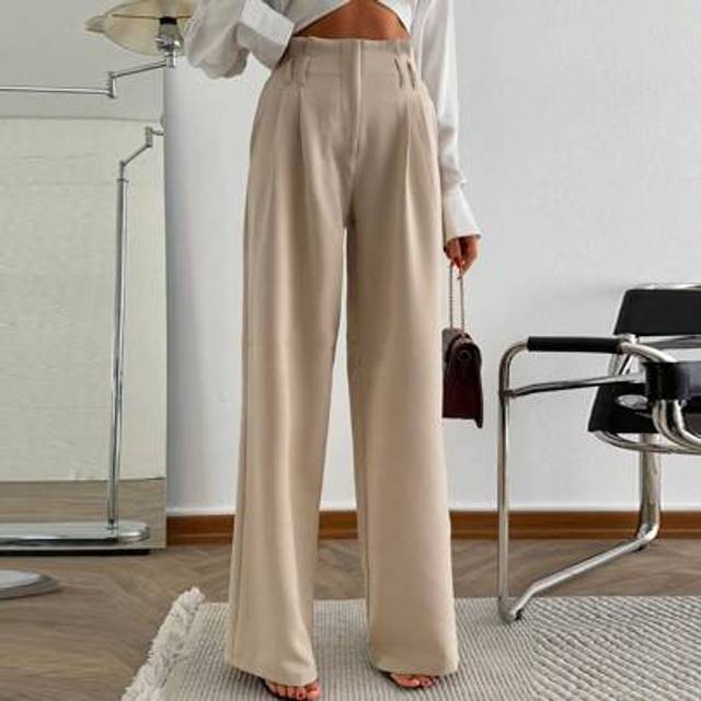 SHEIN Casual Style, Linen Look High Waist Pleated Pant