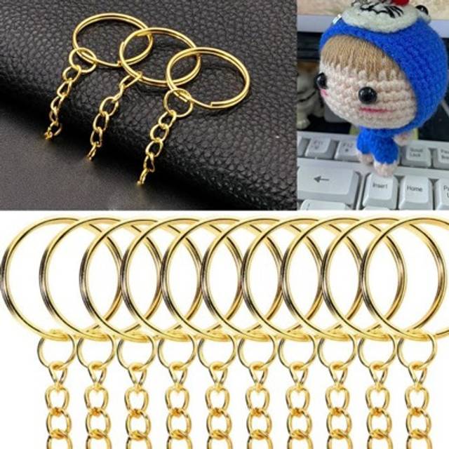 SHEIN 140pcs 1 Inch/25mm Split Keychain Rings With Chain, Silver Key Rings, Key Holder With Open Jump Ring And Connector For Craft Jewelry Making