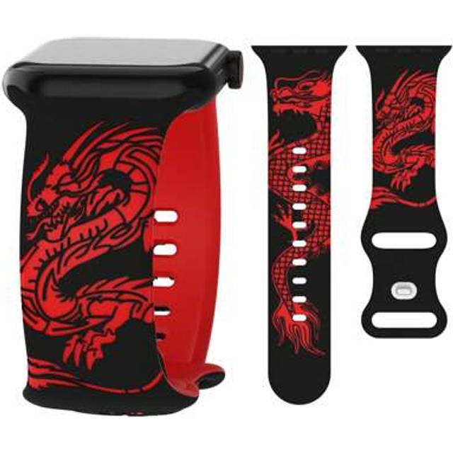 SHEIN Compatible With Apple Watch Bands Engraved Classical Auspicious Chinese Dragon (LOONG) Waterproof Soft Sports Silicone Strap Compatible With Apple Wat