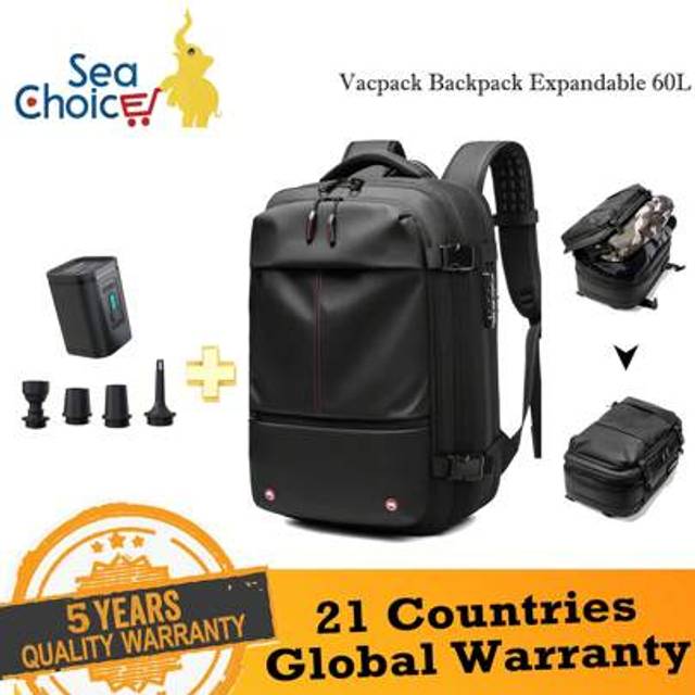SHEIN Sea Choice Vacpack Backpack Expandable 60L Backpack With Vacuum Compression TSA Lock Laptop Backpack Fit For 16 Inch Anti Theft Design Travel Vacuum B