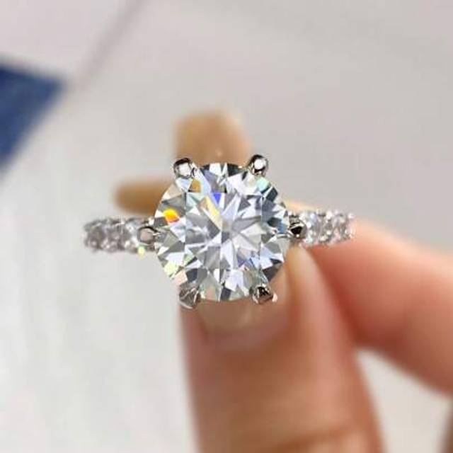 SHEIN 1PC S925 Sterling Silver Gorgeous And Exquisite Six Claw Ring With Diamonds Moissanite 5ct Ring For Women Promise Ring Eternity Ring Fine Jewelry Gift