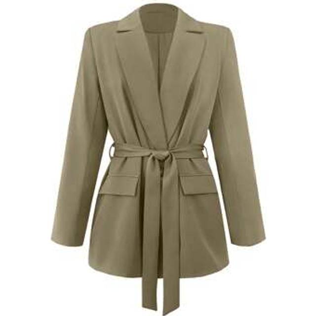 SHEIN Women&#39;s Elegant Casual Fitted Tie-Waist Blazer Jacket, Spring & Summer, Elegant Style For Office Work Lady, Fashion For Informal Commuting