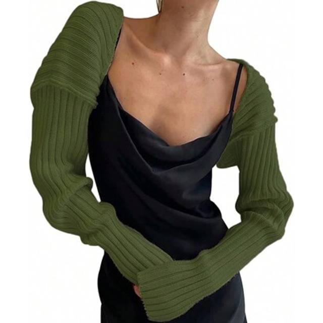 SHEIN Womens Bolero Shrug Sweater Long Sleeve Open Front Crop Cardigan Y2k Knit Top