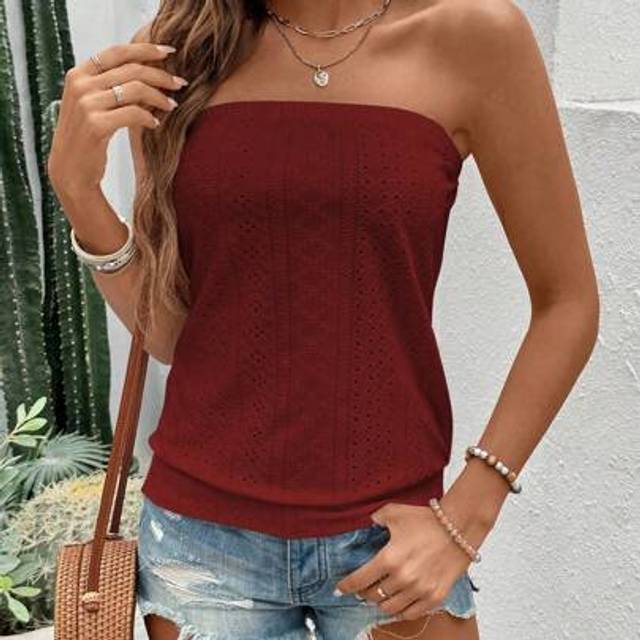 SHEIN Women&#39;s Vacation Embroidery & Smock Detail Loose Fitted Tube Top