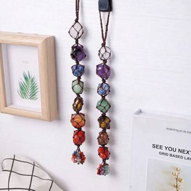 SHEIN 1PC Natural Crystal Chakra Pendant Tumbled Healing Stone Car Pendant Yoga Chakra Energy Gem Decoration Fathers Dad Gift