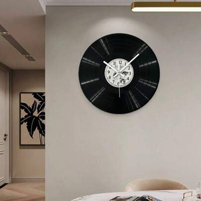 SHEIN Simulation Vinyl Record Retro Creative Clock Luxury Wall Clock Cafe Bar Decoration Table Vinyl Record Mute Clock Sideboard Decorations Ornaments Art D