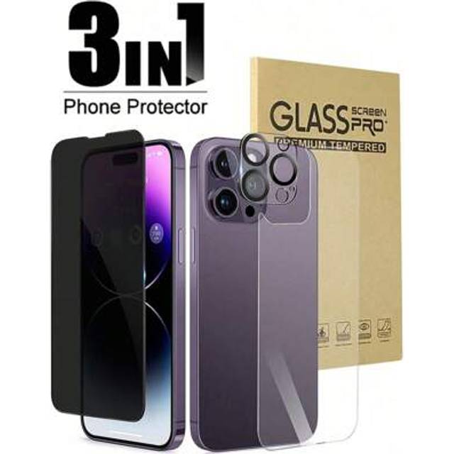 SHEIN [3 Packs] Privacy Tempered Glass Film Front & Back Protector & Camera Lens Protector Compatible With IPhone Compatible With IPhone 16/16 Plus/16 Pro/1