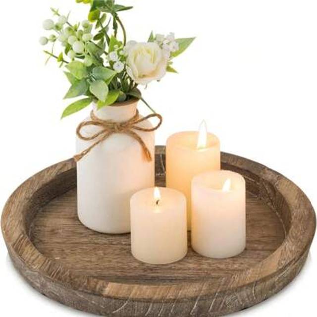 SHEIN 1pc Vintage Distressed Wooden Candle Holder Tray, Rustic Style For Kitchen, Living Room Or Coffee Table