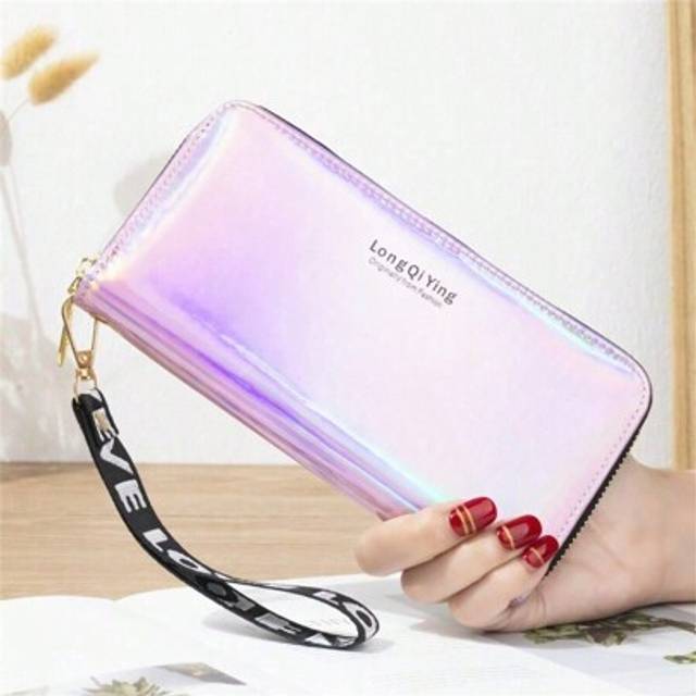 SHEIN Women&#39;s Laser Holographic Wallet Women Pu Fashion Female Clutch Large Capacity Zipper S Phone Valentine&#39;s Day For Women Wallet Purse Wallet Long Walle