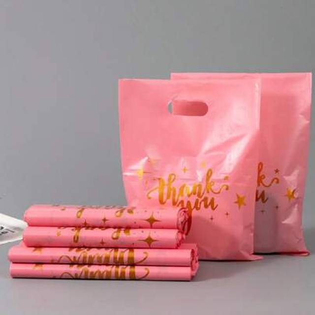 SHEIN 50pcs Pink Thank You Gift Bags, Plastic Bags For Small Business, Shopping Bags, Ideal For Festival, Birthday, Party Favors, Wedding Gift Packaging, Su
