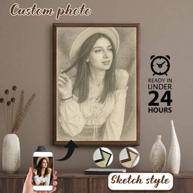 SHEIN 1 Pc, Framed, Custom Canvas Painting, Personalized Retro Sketch Portrait, HD Printing, Preserving Memories, Saving Beautiful Moments, Birthday Party,