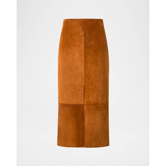 Lamb Suede Slit Midi Pencil Skirt - TERRA - 8