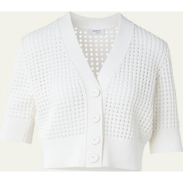 Chunky Cotton Mesh Knit Cardigan - CREAM - 4