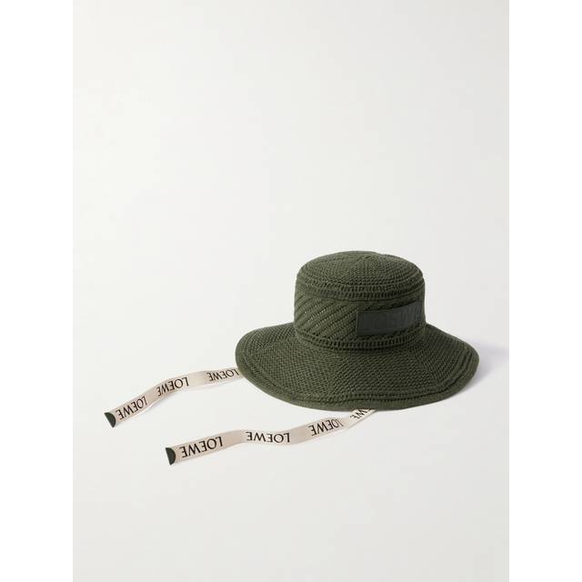 LOEWE - + Paula's Ibiza Appliquéd Crocheted Cotton-blend Bucket Hat - Army green - Green - One size