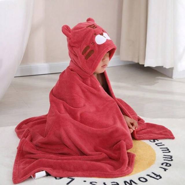 SHEIN 1 PC Hooded Towel For Kids Extra Large Bath Towels For Kids 3-10 Yrs, Premium Soft Towels For Boys Girls,Bath Towel Pool Towel Beach Towel Soft Coral