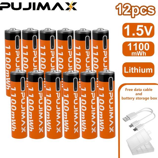 TEMU Aaa 1.5v 1100mwh Rechargeable Lithium Battery, Large Capacity, Type-c Rechargeable, Fast Charging, Cable And Battery Storage Box