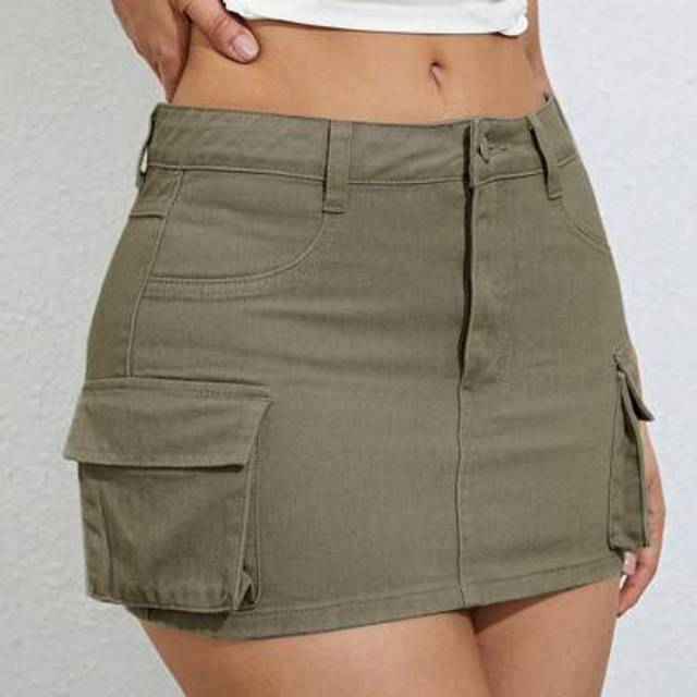 SHEIN Flap Pocket Side Cargo Denim Skirt