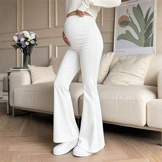 SHEIN Women&#39;s Solid Color High Waist Stretch Daily Casual Maternity Flared Pants, Women&#39;s Clothing, Women&#39;s Maternity Trousers