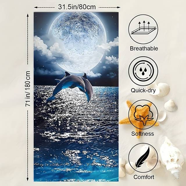 TEMU 1pc Cute Dolphin Pattern Large Bath Towel - Super Absorbent, Lightweight, & Vacation & Travel Gifts!