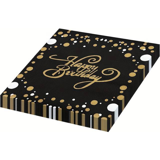 TEMU Elegant Black & Golden Happy Birthday Napkins - 2-ply Disposable Party Tissues With Polka , Birthdays, Holidays, And Celebrations, Birthday Decorations, Best For Christmas