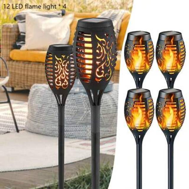 SHEIN 4Pack Solar Outdoor Lights Flame Effect Stake Garden Path Flickering LED Lamp