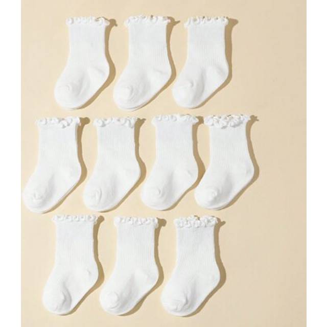 SHEIN 10 Pairs Breathable Baby White Mid-Calf Socks With Mushroom Embroidery