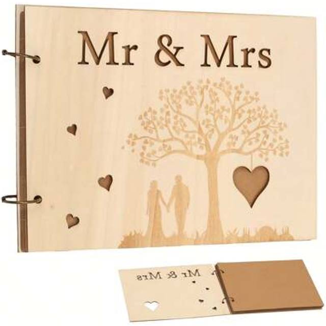 SHEIN 1pc Wooden Guest Book Wedding Guest Book With Personalised Engraving Wedding Album Wedding Gifts Mr & Mrs Guest Book For Wedding Anniversary Bride And